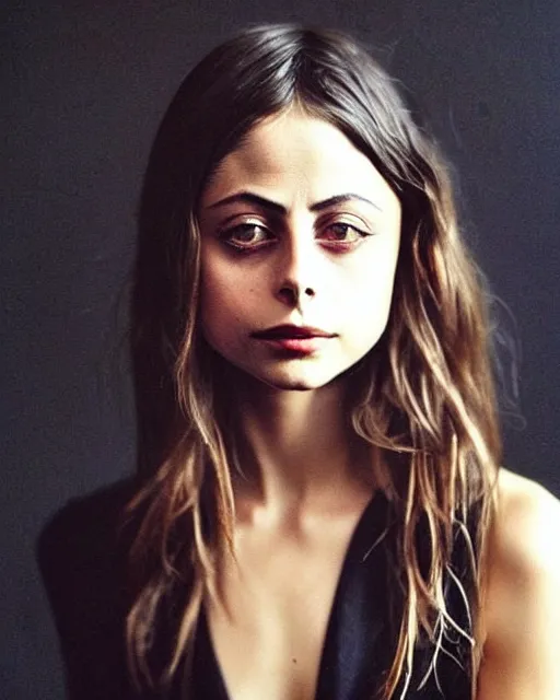 Prompt: style of jules bastien - lepage : : gorgeous willa holland : : evil witch, swirling black magic, black dress : : symmetrical face, symmetrical eyes : : full body pose : : gorgeous black hair : : magic lighting, low spacial lighting : :