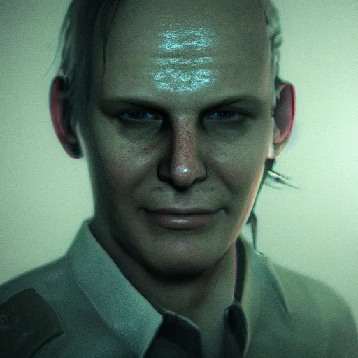 Image similar to jack baker from resident evil 7, cinematic lighting, eerie atmosphere, re engine render, photorealistic face