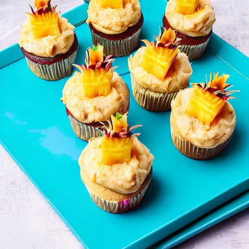 Image similar to pineapple pizza cupcake, food photography