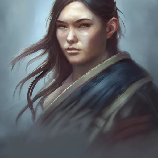 Prompt: a head - on detailed oil portrait of a round - faced martial artist, by charlie bowater, lise deharme, wlop, trending on artstation, dungeon and dragons art, l critical role