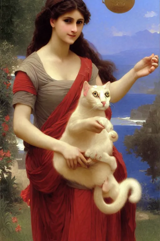 Prompt: cat fursuit as a greek goddess, painting by william adolphe bouguereau