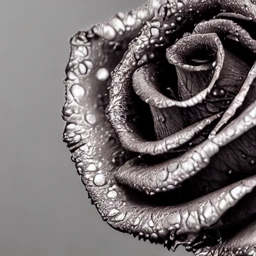 Image similar to award - winning macro of a beautiful black rose made of glowing molten magma