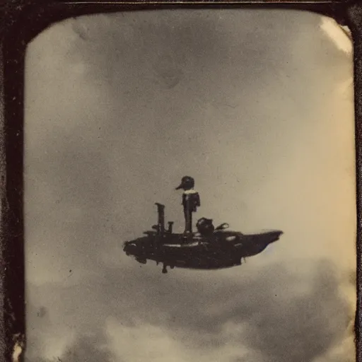 Image similar to tintype photo, swimming deep underwater, alien ship