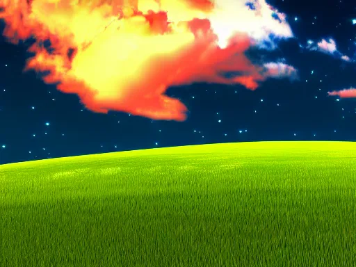 Image similar to windows xp wallpaper, retrowave style, starry sky, 4 k