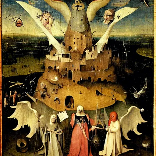 Image similar to angels and death by hieronymus bosch