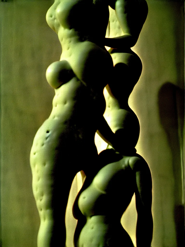 Image similar to extreme harsh lighting antique photograph of biomorphic surreal sculpture of a curvaceous standing figure of enemy of mankind, made of plaster and old circuitry and stained with sumi ink, sculpted by alexander rodchenko and eva hesse, photographed by francesca woodman, tragic grainy shallow depth of field high contrast shocking detail trending on artstation 8 k