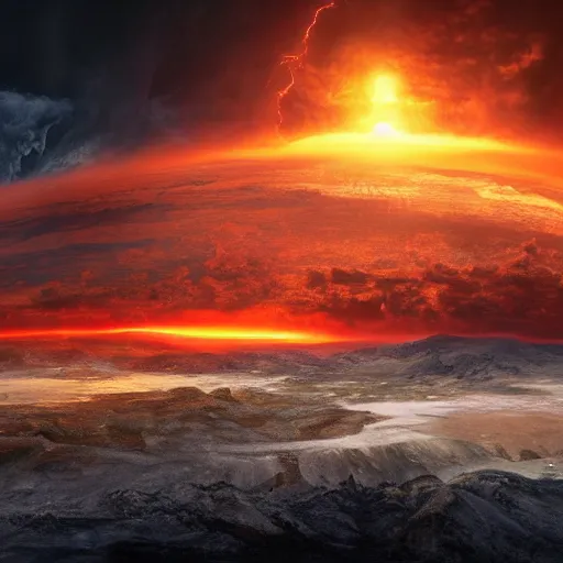 Image similar to the end of the world when the sun expands and burns the earth, highly detailed matte painting, 4 k