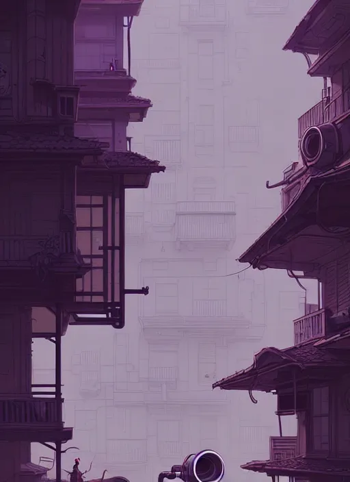 Prompt: highly detailed building villa style hoses by atey ghailan, james gilleard, by joe fenton, by greg rutkowski, by greg tocchini, by kaethe butcher, 4 k resolution, gradient purple, brown black and white color scheme!!! ( ( green flaming robotic sewer background ) )