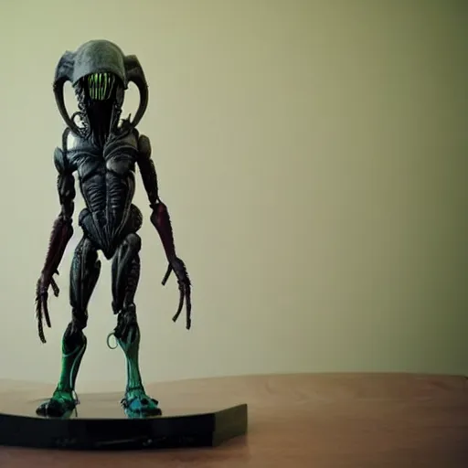 Prompt: cute xenomorph action figure, pastel colors, home display