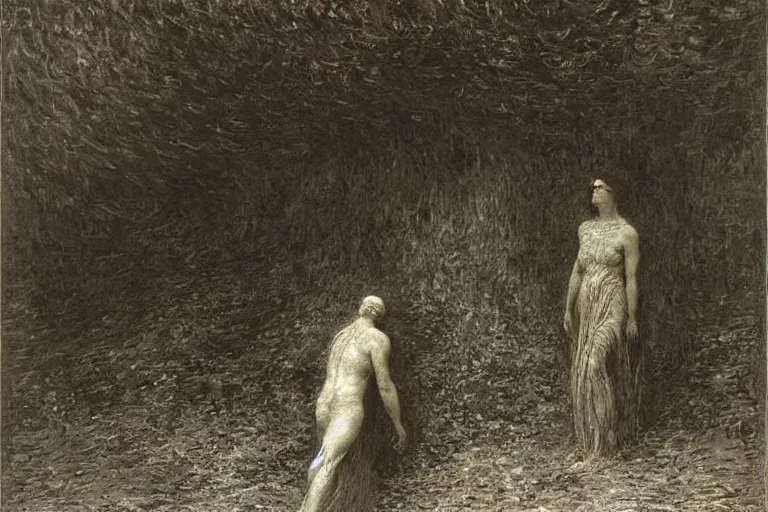 Image similar to fear in the hears of man by gustave dore by claude monet