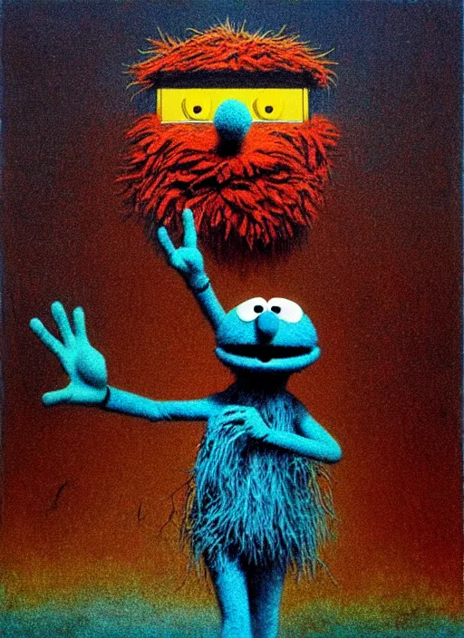 Image similar to beksinski sesame street