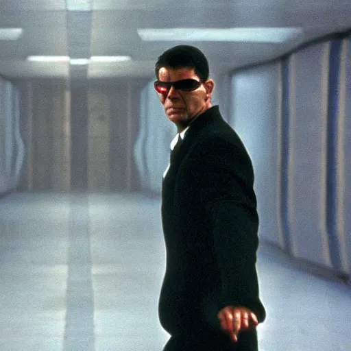 Image similar to film still of Rowan Atkinson in the Matrix