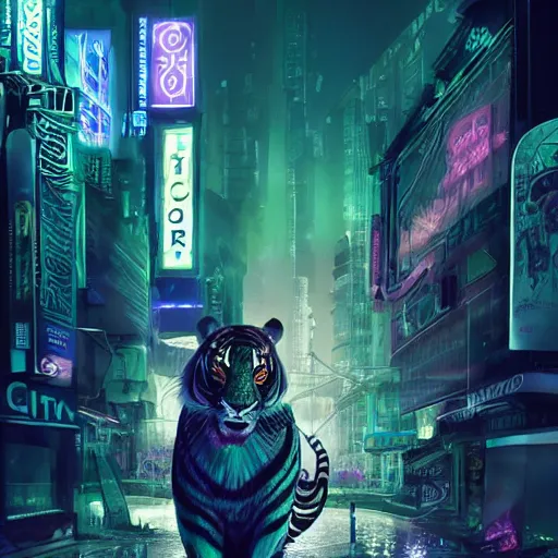 Image similar to a beautfiul award winning commission portrait of an anthro tiger in the neon cyberpunk city at night,wearing a leather jacket,glow effect,detailed face,photorealistic,character design by charles bowater,ross tran,deviantart,artstation,digital art,hyperdetailed,realistoc,western comic style,vfx,dramatic