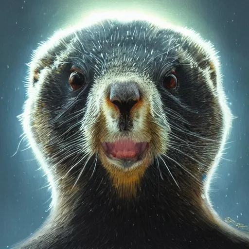 Image similar to Kirbycloseup filled background around face of a marmot, dark light night, intricate, elegant, sharp focus, illustration, highly detailed, digital painting, concept art, matte, art by WLOP and Artgerm and Greg Rutkowski and Alphonse Mucha, masterpiece