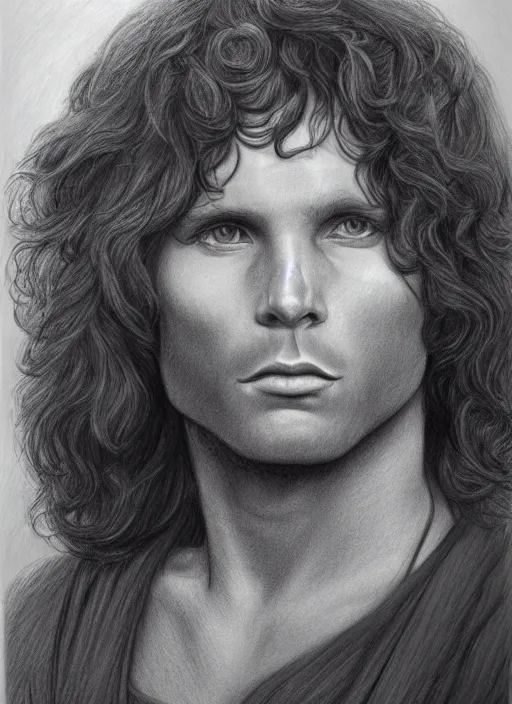 Prompt: Jim Morrison black and white vintage drawing, artistic realism, portrait, pencil, detailed, 4k, beautiful, realistic