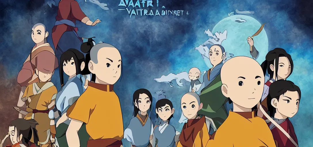 Prompt: Avatar the Last Airbender poster in the style of Studio Ghibli