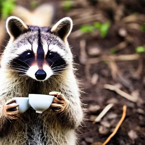 Image similar to mad racoon drinking coffee