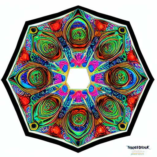 Image similar to ornate psychedelic twisting three dimensional mandala vortex inside a hexagonal box, intricate detail, complex