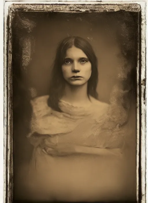 Prompt: portrait of a young women, photo realistic, elegant, award winning photograph, parallax, ambrotype wet plate collodion by martin shuller,