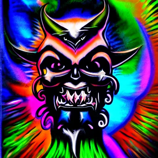 Prompt: psychedelic blacklight airbrush artwork of a stylized orc on a motorcycle, black background