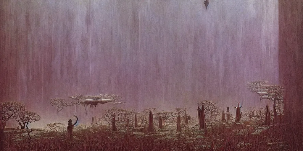 Image similar to an ultra detailed paradise with saintly robed figures, art by beksinski