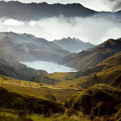 Image similar to Lord of the rings landscape in newzealand high quality