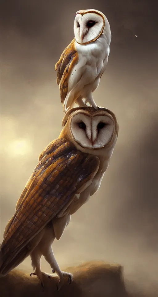 Image similar to barn owl painting in a style of charlie bowater, matte painting, 8k, fantasy