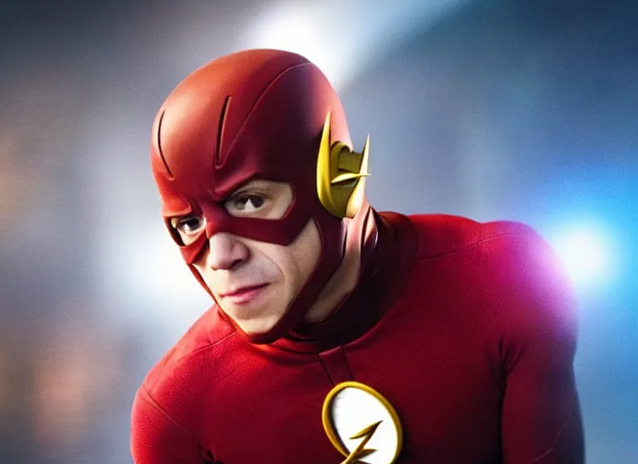 Prompt: film still of danny devito as the flash in the new flash movie, 4 k