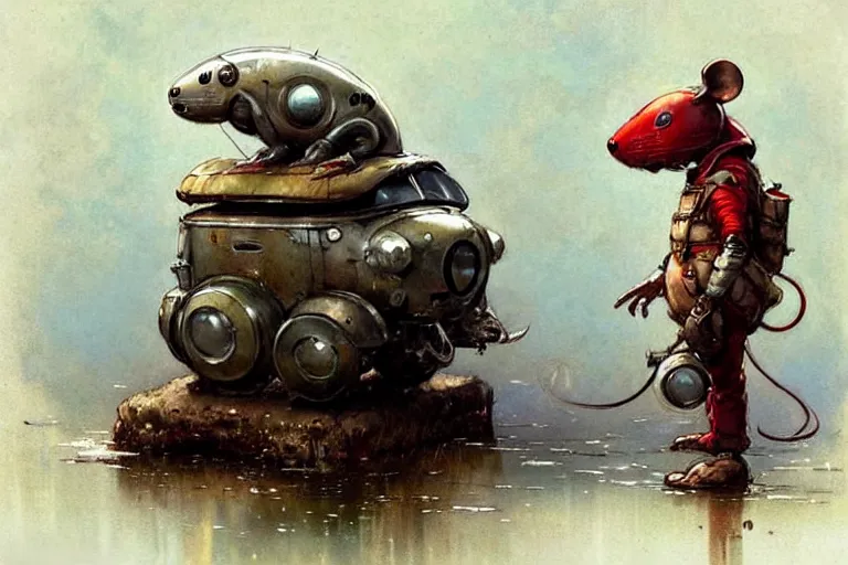 Image similar to adventurer ( ( ( ( ( 1 9 5 0 s retro future robot mouse amphibious vehical home. muted colors. ) ) ) ) ) by jean baptiste monge!!!!!!!!!!!!!!!!!!!!!!!!! chrome red