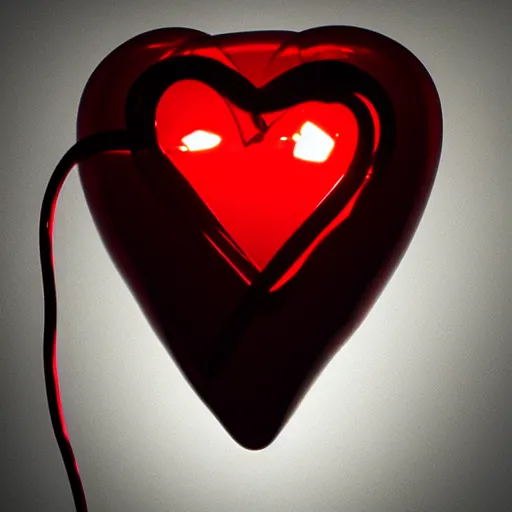 Prompt: Glass Sculpture of a heart, red neon lights inside it, upscaled, ray tracing, ethereal, uplifting, realistic, transparent, 16k