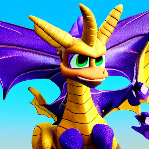 Prompt: Hyperrealistic photo of real life Spyro the Dragon, 4k