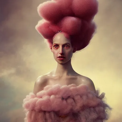 Prompt: brown woman wearing a candyfloss armor. super detailed. layered. textured. award winning. refracted lighting. soft. fragile. by ray caesar. by louise dahl - wolfe. by tom bagshaw. surreal photoraphy