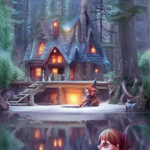 Prompt: brother grimms fairytale lakehouse fox digital art, irina french, heraldo ortega, mandy jurgens trending on artstation 8 k 1 5 0 mpx