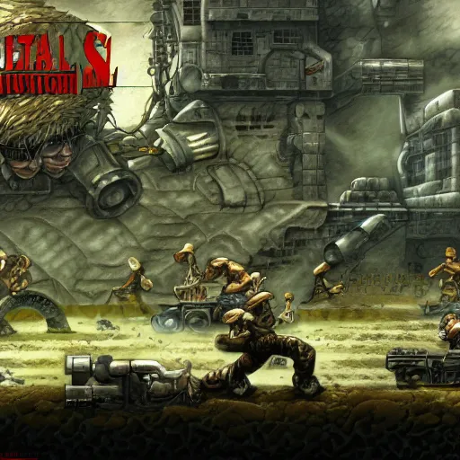 Prompt: Metal Slug concept art by CAPCOM, digital painting, masterpiece, 4k wallpaper, intricate