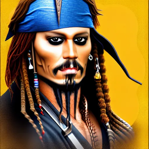 Image similar to portrait of captain jack sparrow, clear clean face, symmetrical face, ilya kushinov style