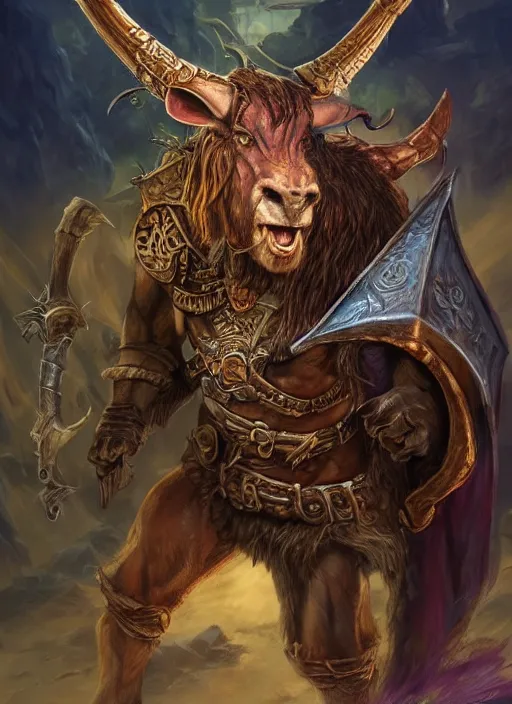 Image similar to minotaur, ultra detailed fantasy, dndbeyond, bright, colourful, realistic, dnd character portrait, full body, pathfinder, pinterest, art by ralph horsley, dnd, rpg, lotr game design fanart by concept art, behance hd, artstation, deviantart, hdr render in unreal engine 5