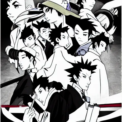 Prompt: the cold war in samurai champloo anime style
