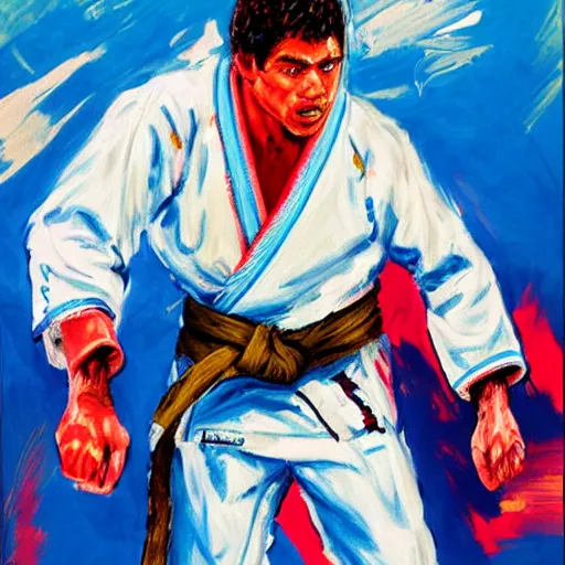 Image similar to painting of a bjj fighter, by leroy neiman