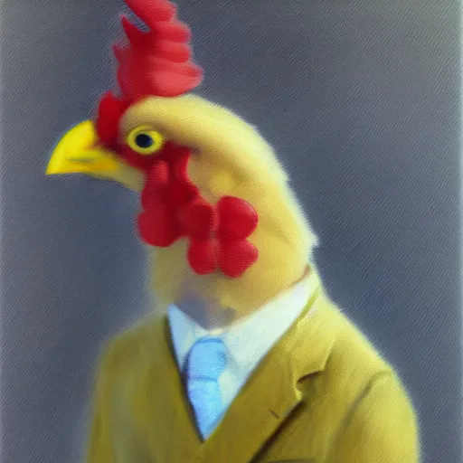 Image similar to a high quality photo of a chicken wearing a suit, Impressionism, 8k