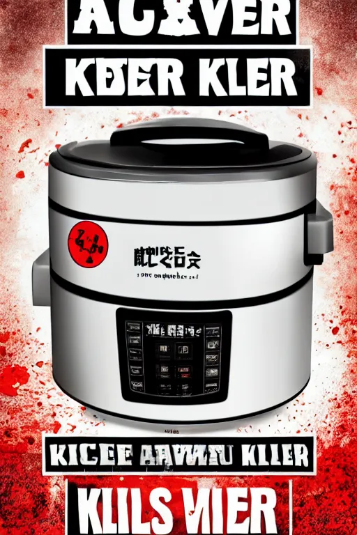 Image similar to rice cooker masked killer horror movie poster