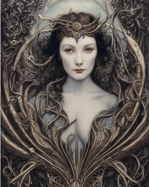 Prompt: in the style of beautiful vivien leigh, steampunk, detailed and intricate by jean delville, gustave dore and marco mazzoni, art nouveau, symbolist, visionary, gothic, pre - raphaelite