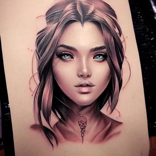 Image similar to tattoo design, beautiful portrait of a girl by artgerm, artgerm