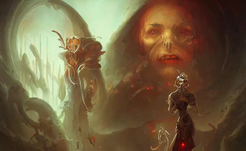 Image similar to portrait of the necromancer by peter mohrbacher