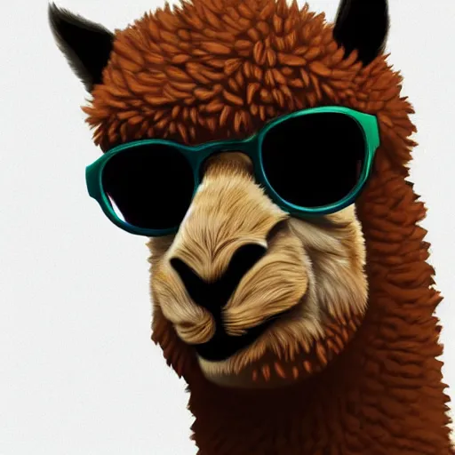 Prompt: a portrait of a male alpaca character in a clean background by ndrews, esao, in suit with black glasses, artstation