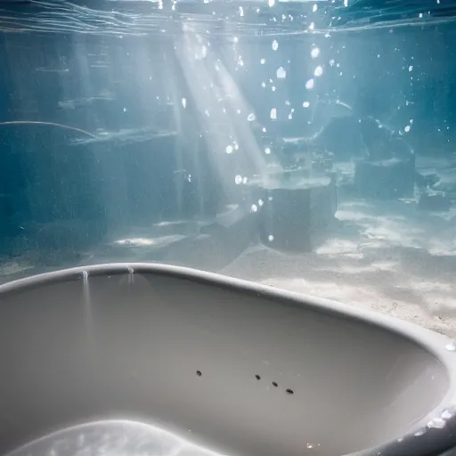 Prompt: photo of a bathtub filled with water, underwater