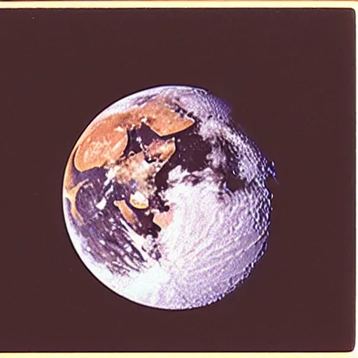 Prompt: the earth rising behind the moon's surface, taken by a polaroid camera.