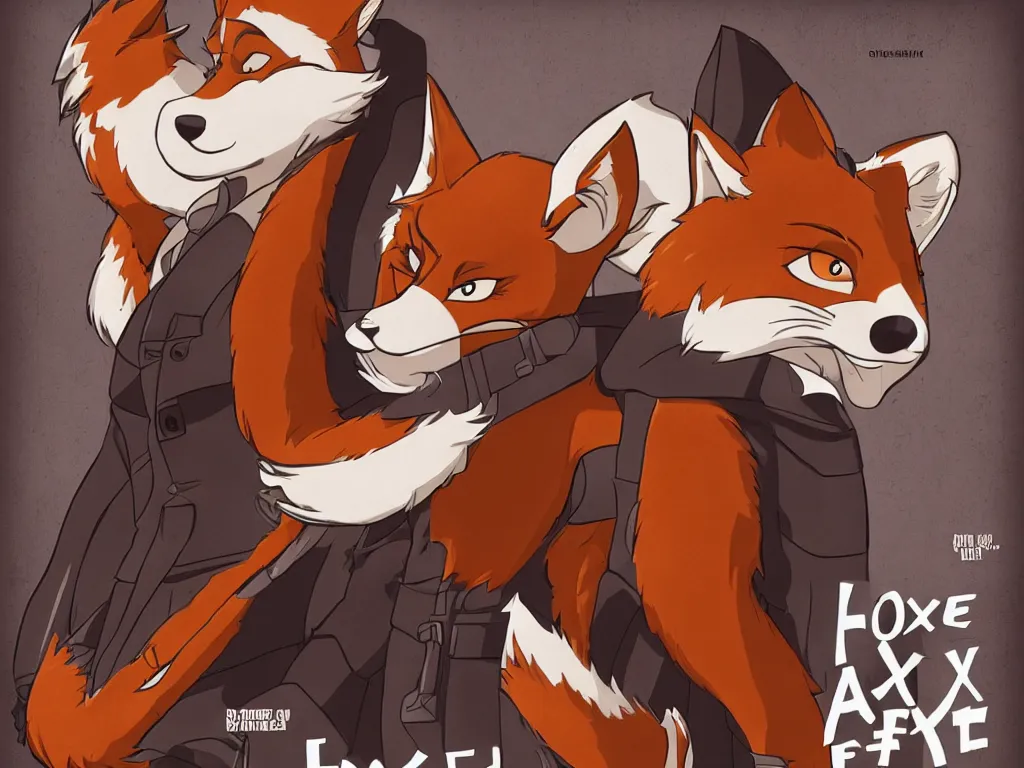 Image similar to movie poster featuring male fox furry a leather suit, fursona, anthropomorphic, furry fandom, studio quality media