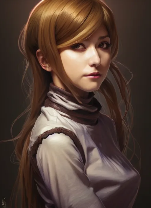 Image similar to portrait of a full body of beautiful young female detective, d & d, sleeveless turtleneck, pleated skirt, fantasy, flat lighting, intricate, highly detailed, digital painting, artstation, concept art, smooth, sharp focus, illustration, misa amane, art by simon bisley and greg rutkowski and alphonse mucha, natural tpose