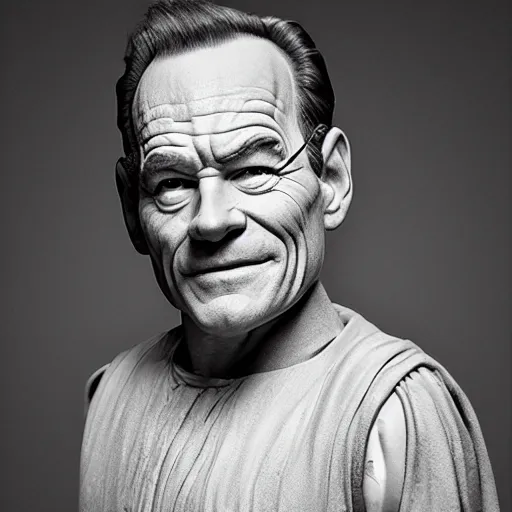 Prompt: Brian Cranston as yoda, photographic, greyscale