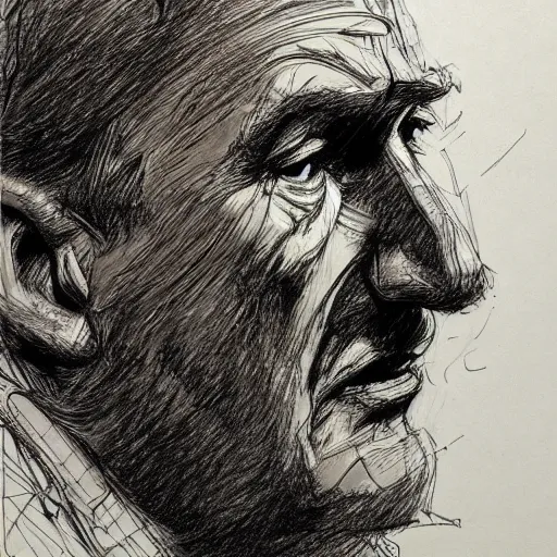 Image similar to a realistic yet scraggly portrait sketch of the side profile of a stern and sophisticated the g - man, trending on artstation, intricate details, in the style of frank auerbach, in the style of sergio aragones, in the style of martin ansin, in the style of david aja, in the style of mattias adolfsson